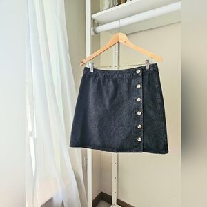 Faded Black Button-Front Denim Skirt